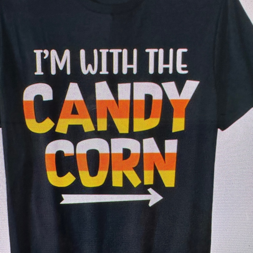 Port Company Black Short Sleeve Tee Shirt Halloween "I'm with Candy Corn"